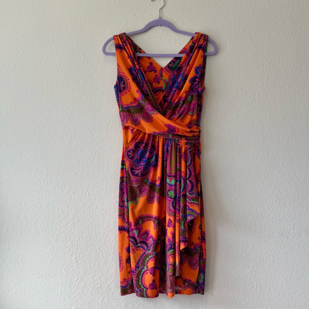 Lauren Ralph Lauren Vintage Paisley Patterned Faux Wrap Sleeveless Midi Dress - Picture 6 of 14